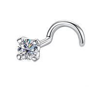 CADYNO Anillo de nariz de oro blanco de 14 quilates, diamante de moissanita de color D de 3 mm (0,1 quilates), calibre 20 (0,8 mm), oro real macizo, elegante caja de joyería empaquetada, 1.6mm, Gema