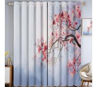 CAEITLRSO 140x280cm Flores De Durazno Ramas De Árbol Cortina de Ventana Bruma Niebla Cortina Opaca Cortinas Opacas para Dormitorio Aislamiento Térmico, para Sala de Estar, Dormitorio, 2 Paneles