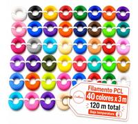 Caelluma Filamento PCL 1.75 mm para Bolígrafo 3D · 40 Colores x 3 m · 120 m Totales · Baja Temperatura 60 90 C · Recambios para Lápiz 3D Infantil Manualidades y Proyectos Creativos
