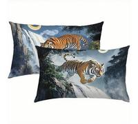 Caer Fundas Cojines 40x70 Lino Juego de 2, Funda Cojin Tiger Súper Suaves y Cómodas, Funda de Almohada con Cremallera Oculta, Durable y Fácil Cuidado, Adecuado para Sofá, Cama, Silla o Jardín S5-122