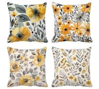 Caer Fundas Cojines 75X75 Juego de 4 Cojines Exterior Suave Cuadrado Lavables Funda Cojin Flor Patrón con Cremallera Invisible para Decoracion Hogar Salon Sofá Exterior Jardín Cushion Cover Q47-M