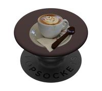 Café Americano con diseño de tulipán y Cuchara de Chocolate PopSockets PopGrip Adhesivo