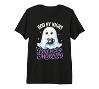 Café Boo by Night Brew by Morning Cute Halloween Ghost Camiseta Premium