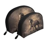 Café Caballo Corriendo, Bolsa de Maquillaje de Concha, Monedero pequeño para Mujer, Bolsa de artículos de tocador, Bolsa de cosméticos, 2 Piezas