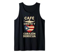 Café Cristo Corazón Boricua Fe Tropical Orgullo Puerto Rico Camiseta sin Mangas