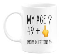 Café-Croissant - Taza De Cumpleaños 50 - 49 + Un Dedo Medio Para Mujeres Hombres Amigos - Regalo De Broma Personalizable Para El Quincuagésimo Cumpleaños - Divertidos Regalos De Cincuenta Años