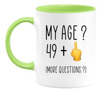 Café-Croissant - Taza De Cumpleaños 50 - 49 + Un Dedo Medio Para Mujeres Hombres Amigos - Regalo De Broma Personalizable Para El Quincuagésimo Cumpleaños - Divertidos Regalos De Cincuenta Años