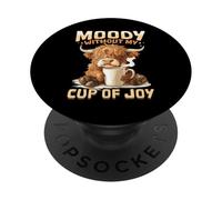 Café de vaca escocesa de las Tierras Altas Moody Without My Cup of Joy PopSockets PopGrip Adhesivo