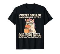 Café deletreado al revés es eeffoc Unicornio Bebiendo Vintage Camiseta