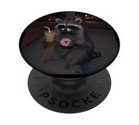 Café Helado de Mapache y Dona I Like Snacks Spirit Animal PopSockets PopGrip Adhesivo