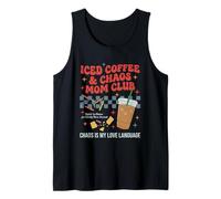Café Helado y Chaos Mom Club Retro 70s Motherhood Gráfico Camiseta sin Mangas