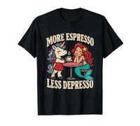 Café Humor Más Espresso Menos Depresión Unicornio Sirena Juego de Palabras Camiseta gráfica económica