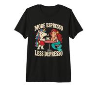 Café Humor Más Espresso Menos Depresión Unicornio Sirena Juego de Palabras Camiseta Premium