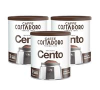 Café Molido Costadoro Cento, 100% Arábica para Moca de Sabor Dulce y Equilibrado en Latas Resellable (250g), Calidad Made in Italy (3 Latas de 250g Cada una)