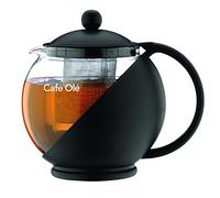 Café Olé Everyday Round Tea Pot Infusor Cesta Tetera de vidrio Hojas sueltas 700 ml / 24 oz, Negro, 700 ml / 0.7L