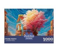 Cafe on The Corner of Street 1000 Pcs Papel Ecológico Rompecabezas Blooming Tree Liberador De Estrés Juego Creativo Puzzle para Niños Pequeños 38x26cm/1000pcs