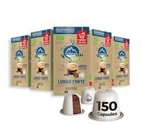 Café orgánico LUNGO FORTE - 150 cápsulas de café - Compatible con máquinas de cápsulas Nespresso, respetuoso con el medio ambiente, con cuerpo, chocolate - 100% compostable industrialmente - by La