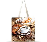 Café Pan Especias Bolsa de Lona 38x34cm Tote Bag sin Cremallera,juego de 20 Canvas Tote Bags para Mujer, Bolsa de Compras Plegable, Bolso de Mano Lavable para Compras, Trabajo, Vida Cotidiana, Viajes