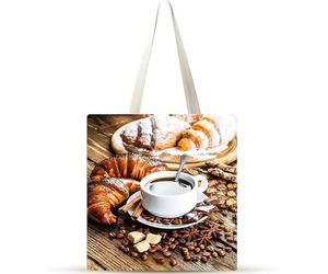 Café Pan Especias Bolsa de Lona 38x34cm Tote Bag sin Cremallera,juego de 4 Canvas Tote Bags para Mujer, Bolsa de Compras Plegable, Bolso de Mano Lavable para Compras, Trabajo, Vida Cotidiana, Viajes
