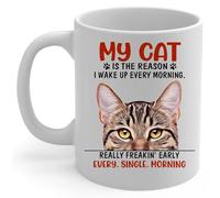 Café Taza Mi Gato Atigrado Marrón Es La Razón Por La Que Me Levanto Cada Mañana Taza Desayuno Premium Tazas Cafés De Cerámica Personalizada Tazas Personalizada 330 ML