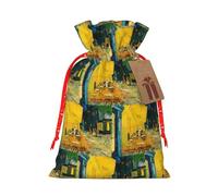 Cafe Terrace At Night - Bolsa de cordón con etiqueta kraft para Navidad, Halloween, fiesta, embalaje de regalo
