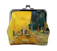 Cafe Terrace at Night - Monedero ligero con impresión de cafetería, cartera minimalista para carreras de café y salidas locales, Black, Talla única, Bolsa para monedas