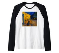 Cafe Terrace At Night With Cat Funny Famous Artist Painting Camiseta Manga Raglan