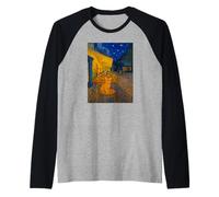 Cafe Terrace At Night With Orange Tabby Cat Famous Painting Camiseta Manga Raglan