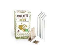 Café verde natural 18 saquitos + 4 pajillas de acero inoxidable