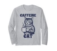 Cafeína Cat Cozy Coffee Lover Funny Morning Mood Manga Larga