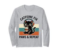 Cafeína Fix Paws & Repeat Café Negro Cat Auriculares Retro Manga Larga
