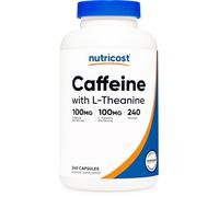 Cafeína Nutricost con L-teanina, 100 mg de cada una, 240 cápsulas, 240 porciones - Sin OMG ni gluten