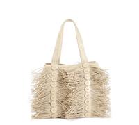 CAFèNOIR - Bolsa De Compras De Rafia Con Flecos Y Botones Decorativos, Para Mujer, Color Beige, Talla Talla Única