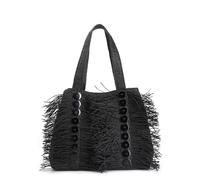CAFèNOIR - Bolsa De Compras De Rafia Con Flecos Y Botones Decorativos, Para Mujer, Color Negro, Talla Talla Única