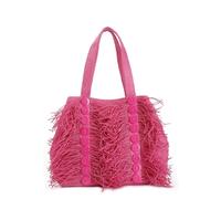 CAFèNOIR - Bolsa De Compras De Rafia Con Flecos Y Botones Decorativos, Para Mujer, Color Rosa, Talla Talla Única