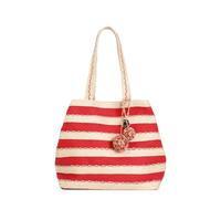 CAFèNOIR - Bolsa De Compras De Rafia Y Lona Con Charm De Pompón, Para Mujer, Color Rojo, Talla Talla Única