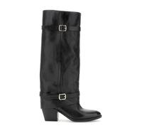 CafèNoir - Botas de piel con solapa y hebillas para mujer, Negro , 38 EU