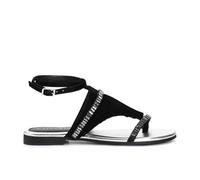 CAFèNOIR - Chanclas De Ante Con Flecos Y Cadena De Strass Negro, Para Mujer, Color Negro, Talla 37