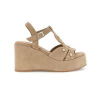 CAFèNOIR - Sandalias De Ante En Forma De T Con Cuña, Tachuelas Y Cabujones, Para Mujer, Color Beige, Talla 38