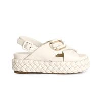 CAFèNOIR - Sandalias Entrecruzadas Con Suela Trenzada Y Accesorio, Para Mujer, Color Blanco, Talla 40