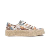 Zapatillas de tela floral con fondo de cuerda, Multi Naranja, 37 EU