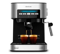 Cecotec Cafetera express Power Espresso 20 Matic. 850 W, 20 Bares, 1,5L, Brazo Doble Salida, Vaporizador, Superficie Calientatazas, Mandos Digitales, Acabados en Acero Inoxidable, Negro/Plata