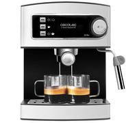 Cafetera Cecotec Power Espresso 20, Máquina de café expresso, 20 bares, 850 W, vaporizador, capacidad para 2 tazas (no incluidas), superficie calienta tazas, indicadores luminosos, acero inoxidable