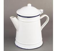 Cafetera cónica esmaltada 1L blanca, fácil limpieza, diseño elegante, ideal para preparar café y servir en casa o en el trabajo.