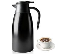 Cafetera de acero inoxidable: jarra térmica de 2 L, color negro, termo de doble pared, vacío para el hogar, botella de agua caliente de acero inoxidable para familia y oficina, jarras para bebidas