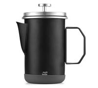 Cafetera de prensa francesa acero inoxidable 1L mango plegable portátil Camping French Press Coffee Pot ideal para elaboración de cerveza y aventuras al aire libre (Plata) (Negro)