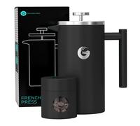 Cafetera de prensa francesa Coffee Gator - Manual, de acero inoxidable con aislamiento para el hogar, camping con recipiente de viaje - Prensa de 4 tazas (Negro)