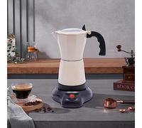 Cafetera eléctrica con base, para 6 tazas de espresso: 300 ml, 480 W, base de aleación de aluminio, rotación de 360°, cafetera moka con placa eléctrica (blanco crema)