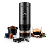Cafetera eléctrica portátil inalámbrica con pantalla digital, compatible con cápsulas y café molido, máquina de café expreso recargable USB-C, con un solo clic, ideal para viajes, coche y camping