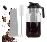 Cafetera fría con filtro de acero inoxidable, tapa de mango de boquilla de vertido, jarra de vidrio resistente a prueba de fugas para café helado, limonada, té helado y bebidas de frutas (negro, 64